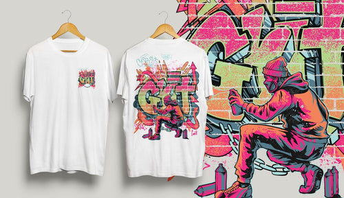 Camiseta GRIT Graffiti Writer — frente, costas e arte